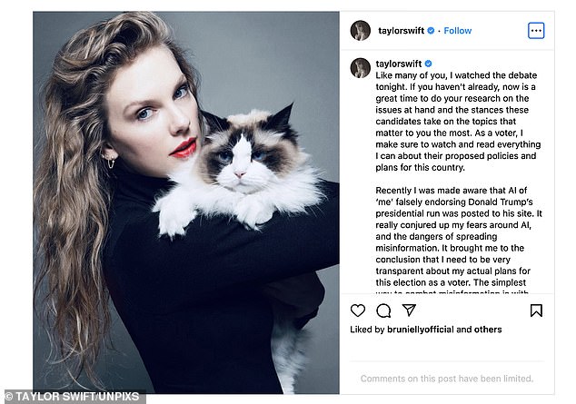 Swift labeled herself a 'childless cat lady' with her extensive Instagram post revealing her vote for 2024 and posting a picture of herself with one of her three cats. Benjamin Button?