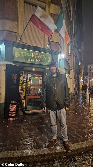 Colm pictured outside Duffy's Irish Bar in Krakow