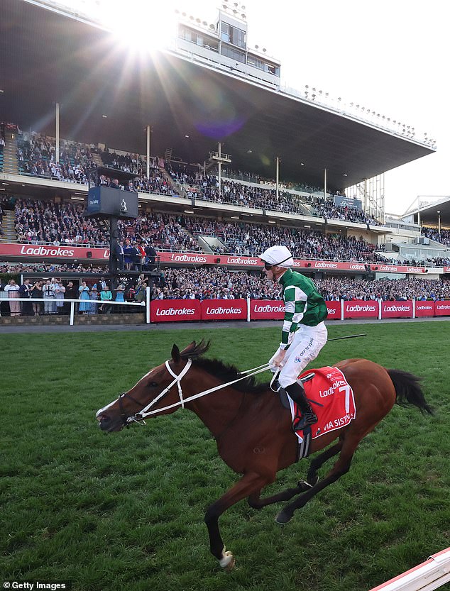 Champion jockey waves to the crowd at Mooney Valley for the 2024 Cox Plate