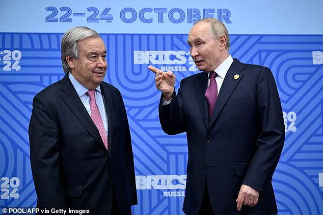 UN Secretary-General Antonio Guterres met with Russian President Vladimir Putin at the BRICS summit in Kazan.