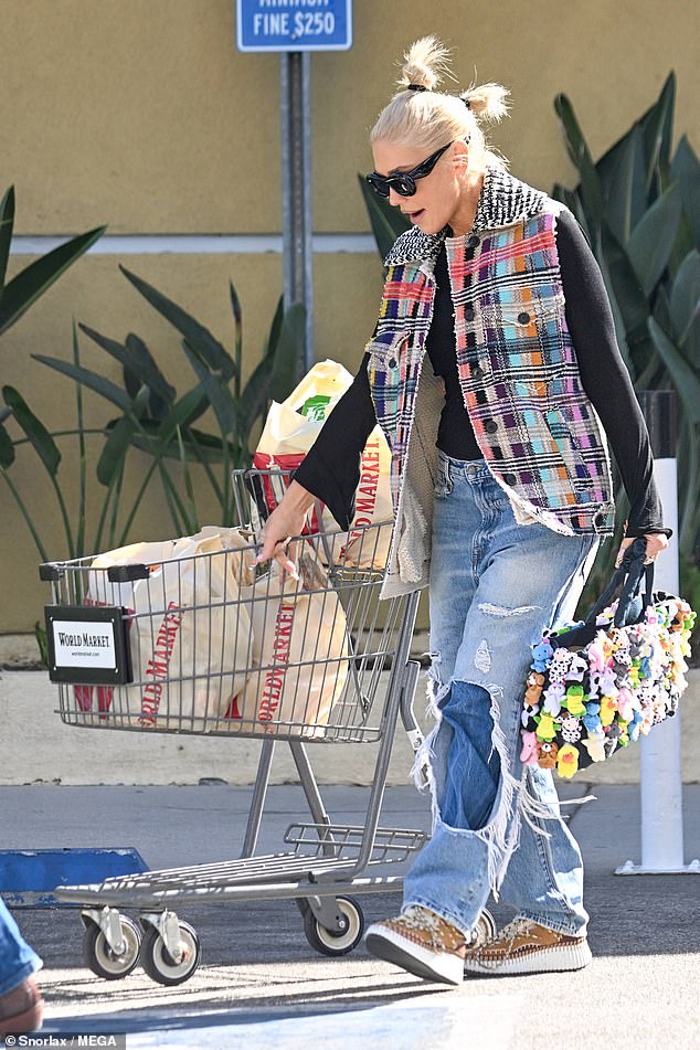 The superstar singer could be seen entering the World Market in Sherman Oaks before returning with a shopping cart during the daytime outing.