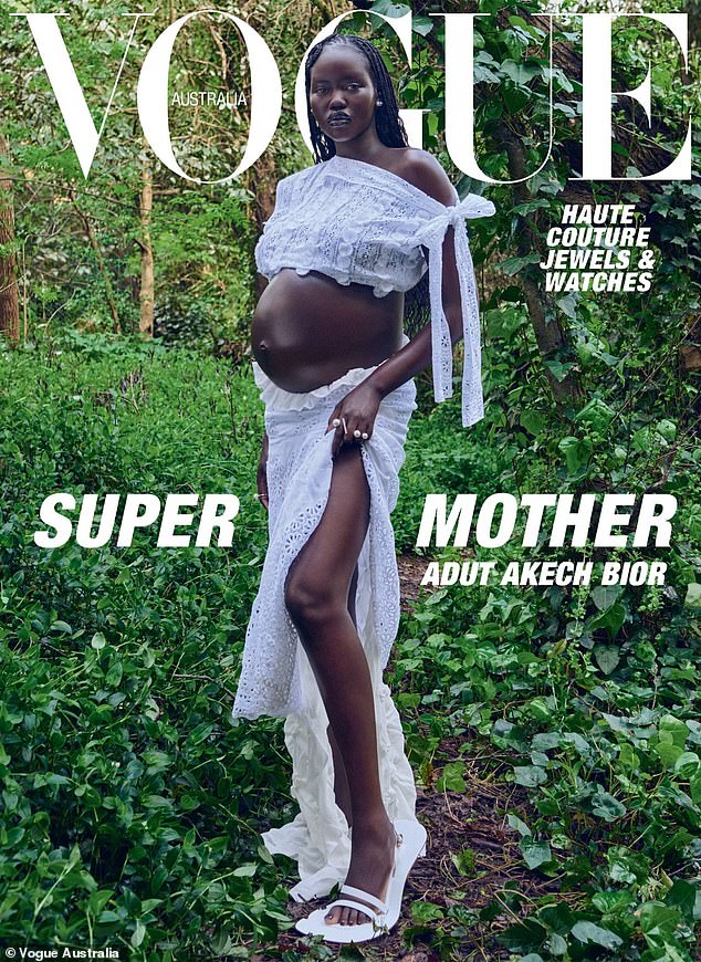 Adut, who is due this month, showed off her baby bump for the cover story.