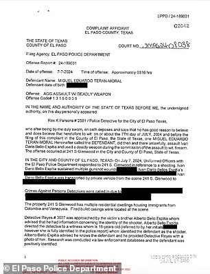 El Paso Police Department records document a murder associated with the Venezuelan gang Tren de Aragua, obtained exclusively by DailyMail.com