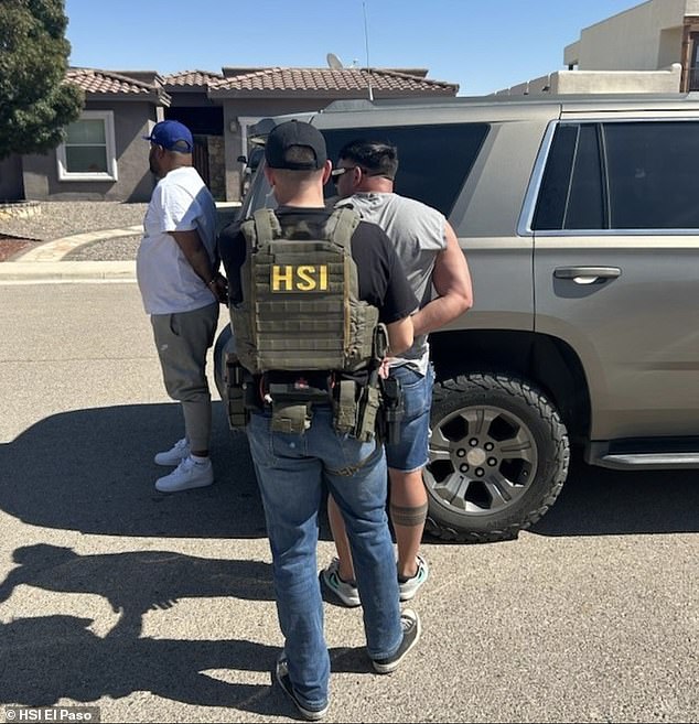 Federal agents with Homeland Security Investigations in El Paso arrest a member of the Tren de Aragua gang on October 11 in Sunland Park, New Mexico, outside of El Paso.