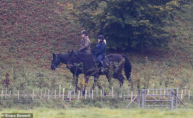 Prior to this, the prince had enjoyed a morning stroll through the grounds of Windsor Park, wearing a dark gray jacket and his usual black helmet with a white stripe.