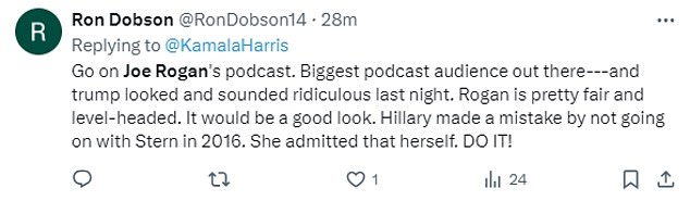 Liberals have now been pleading with the vice president to sit down with Rogan after she previously declined an invitation due to scheduling conflicts.