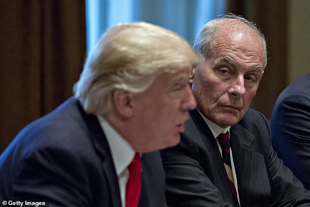 Trump and Kelly together in October 2017 during a briefing with senior military leaders in the Cabinet Room of the White House.