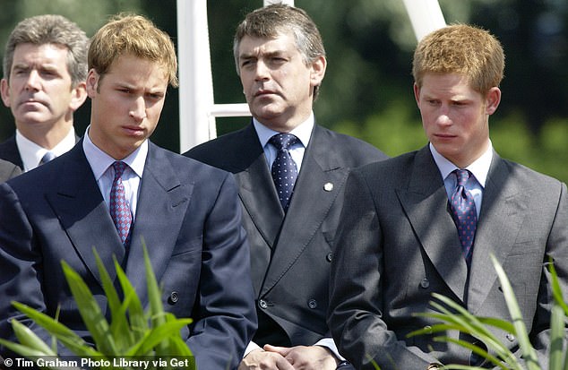 Prince William and Harry at the unveiling of a fountain built in memory of Diana in London's Hyde Park.