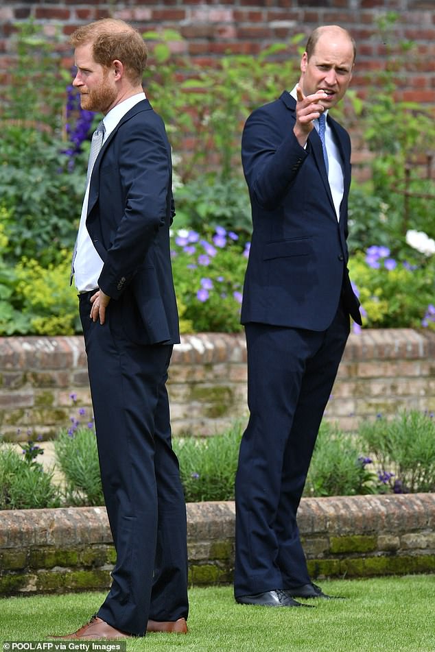 Harry and William attend the unveiling of a statue of their mother in The Sunken Garden at Kensington Palace.