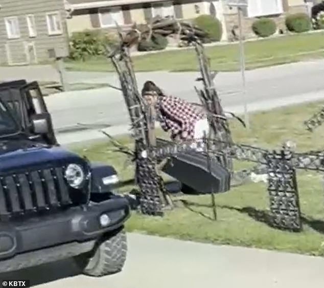 Footage taken by neighbors allegedly shows Horvath raining destruction on the Zellers' holiday display.