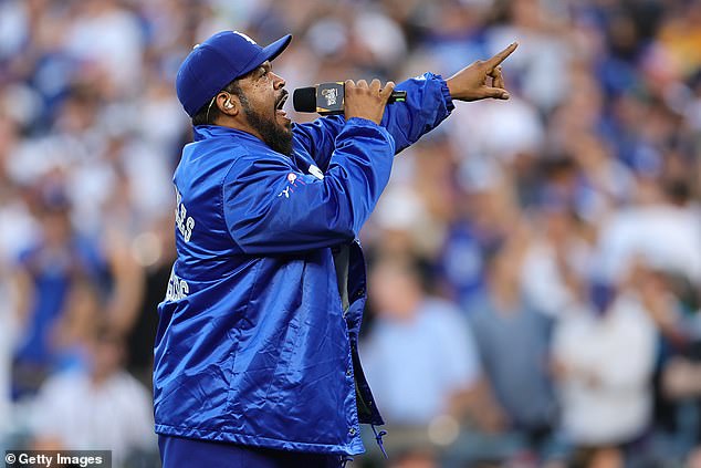 The rapper performed his hit 'Today Was a Good Day' in front of Dodger fans.