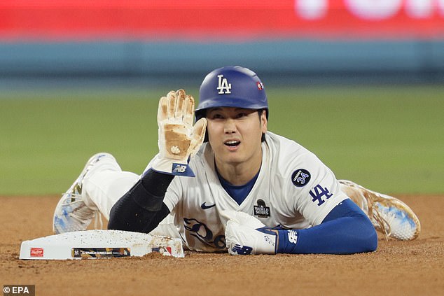 The two-way star took a while to get up before calling for help from the Dodgers dugout.