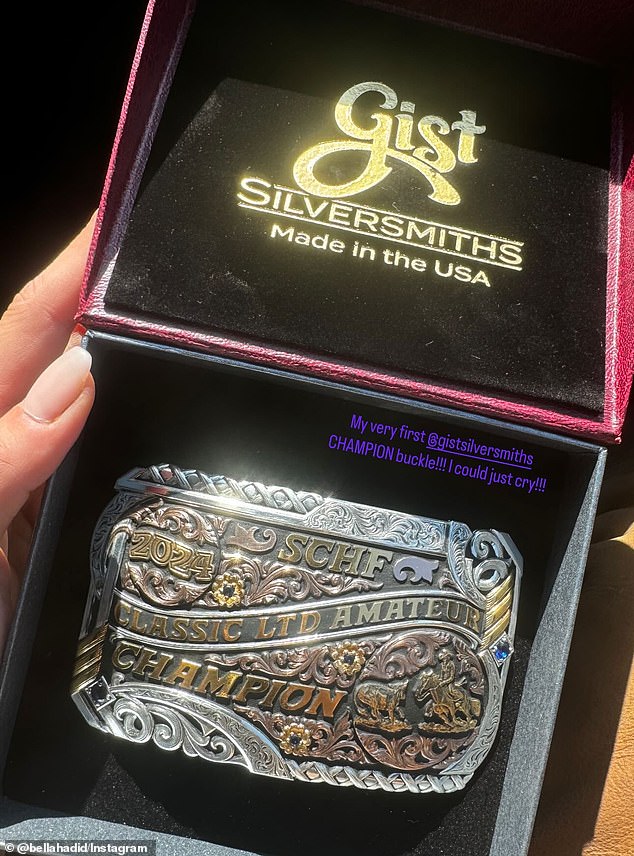 She took to her Instagram Story to show off the stunning belt buckle she received on Saturday.