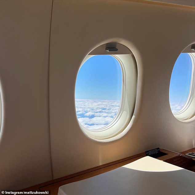 The Love Island star, 29, shared a series of photos and videos of her luxurious flight aboard the chartered plane on Instagram.