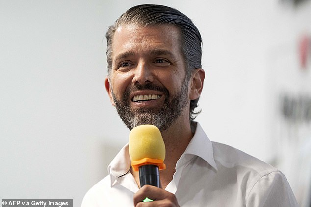 Donald Trump Jr speaks during a phone banking event at a West Valley Republicans office in Sun City, Arizona, on October 23.