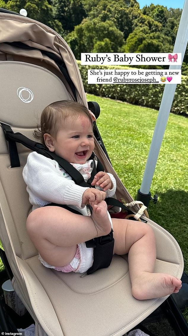 Simone shared an adorable photo of Gia laughing in her stroller at her model friend Ruby Joseph's event.