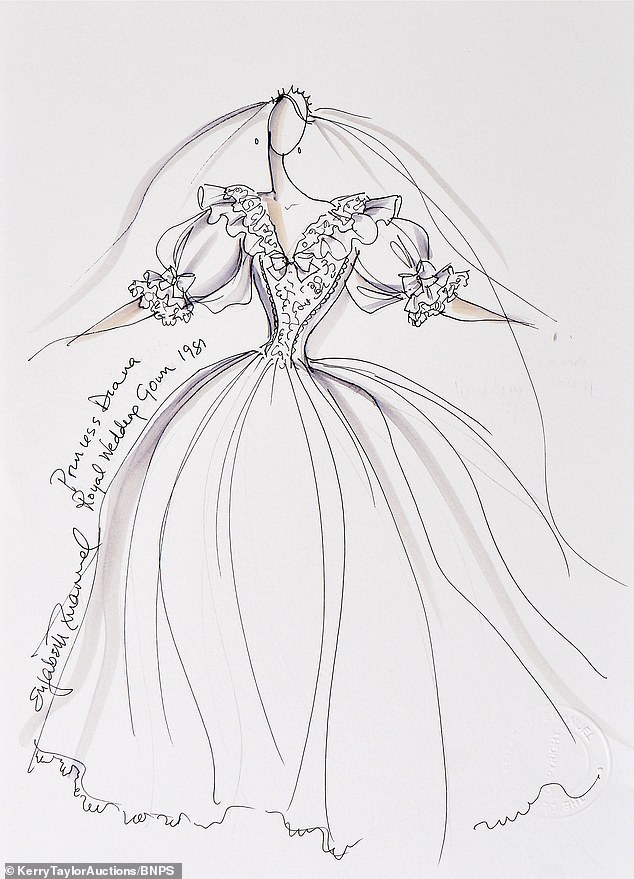 A sketch of Princess Diana's fairytale royal wedding dress by Elizabeth Emanuel