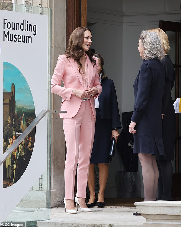 Kate, dressed in a blush pink outfit, visited London's Foundling Museum last May.