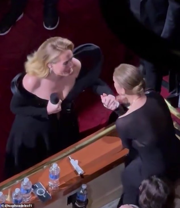 Adele, 36, and Céline, 56, shared a touching hug during their show at the Colosseum at Caesars Palace, where the Canadian singer previously held her own residency for more than a decade.