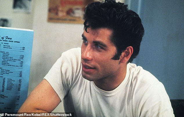 Travolta in his 1978 hit film Grease, in which he played a bad boy, high school student.