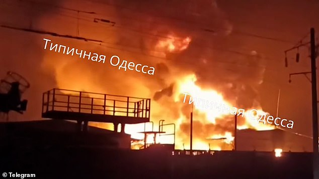 Images shared on social media show the Odessa depot consumed by a raging inferno, after Russia attacked it with an Iskander-M missile.