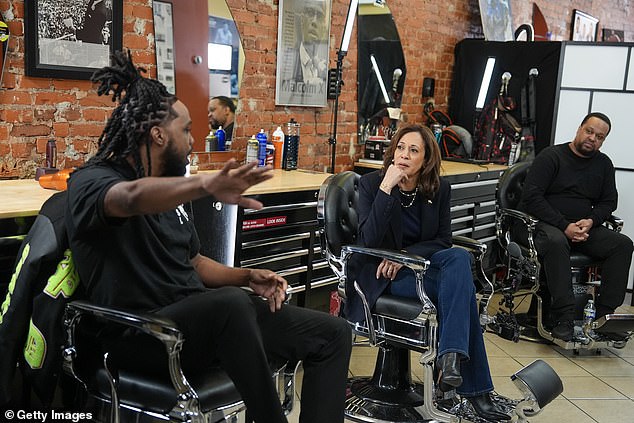 Kamala Harris sat in the 'lucky chair' at a barbershop in Philadelphia