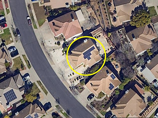 Pictured: A satellite view of the Colemans' home, which has solar panels on the roof.