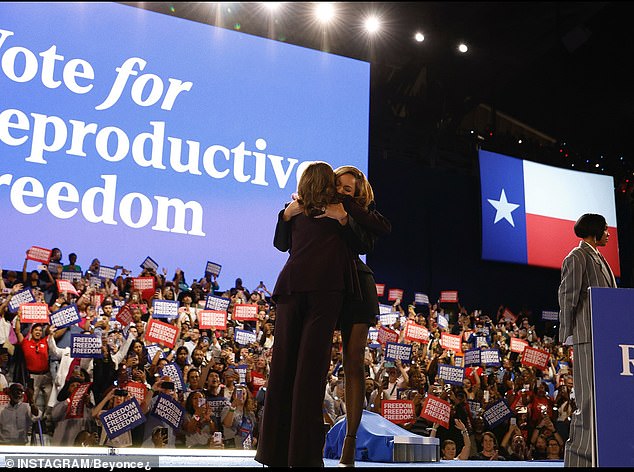 The carousel of behind-the-scenes images included a backstage shot with the vice president and a snapshot of them hugging on stage.