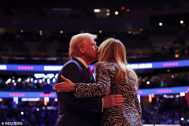 Trump kisses his wife Melania on the cheek after his remarks at Madison Square Garden