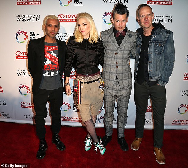 No Doubt, her Anaheim, California-based band, was first formed by the blonde bombshell in 1986; Tony, Gwen, Adrian and Tom seen in May 2015.