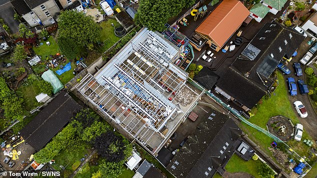 The roof was torn off the building in July of this year, exposing the labyrinth within the structure.