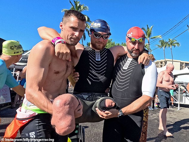 Monger (in the center of the photo) revealed that he had to deal with several setbacks in the race, including a jellyfish sting.