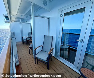 She chose a balcony view when traveling with her sisters and sharing a terrace for their 2024 World Grand Tour.