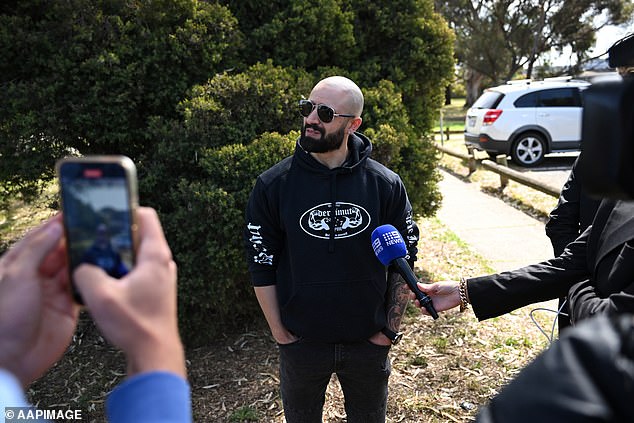 The woman's shocked brother Shaun Azzopardi is pictured speaking to media at the scene following his sister's death in South Morang, Melbourne.