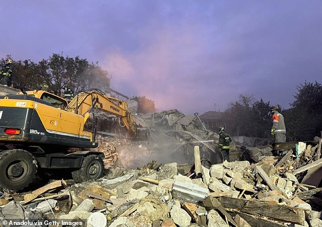 A view of buildings and vehicles destroyed after the Russian rocket attack on Dnipro, Ukraine, October 25, 2024.