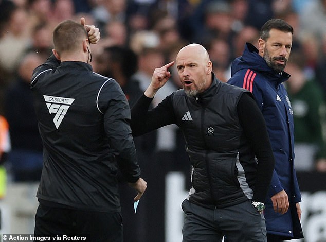 Ten Hag was furious with the referees after a controversial late penalty was awarded to West Ham.