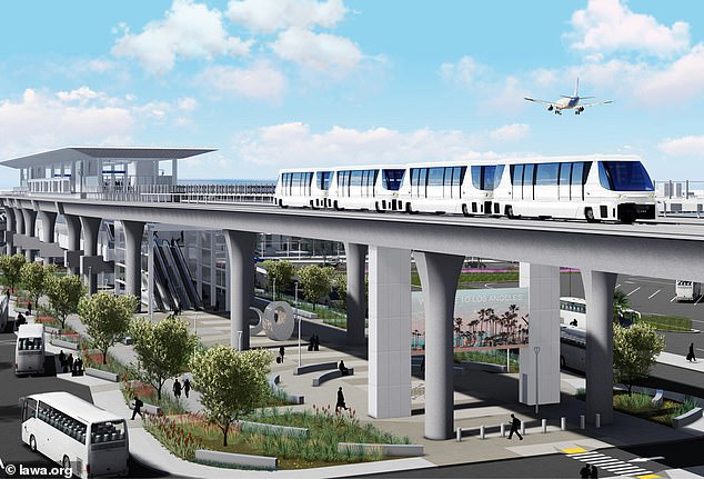 An artist's impression of the Automated People Mover leaving LAX