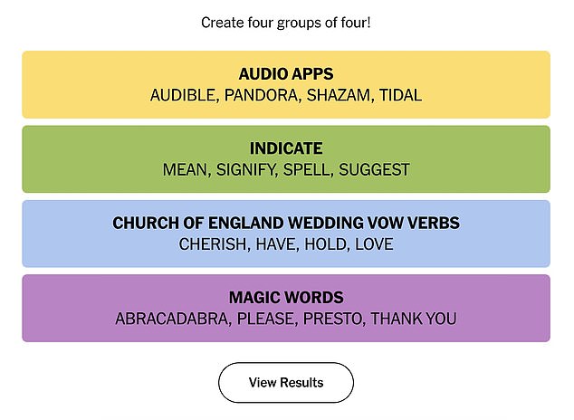 Monday's four word categories were: audio applications, indicate, Church of England wedding vow verbs and magic words.