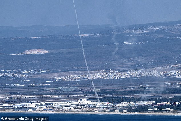 Israel's ''Iron Dome'' air defense system exterminates missiles fired by Hezbollah as clashes between Hezbollah and the Israeli army continue in Haifa, Israel, on October 23, 2024.