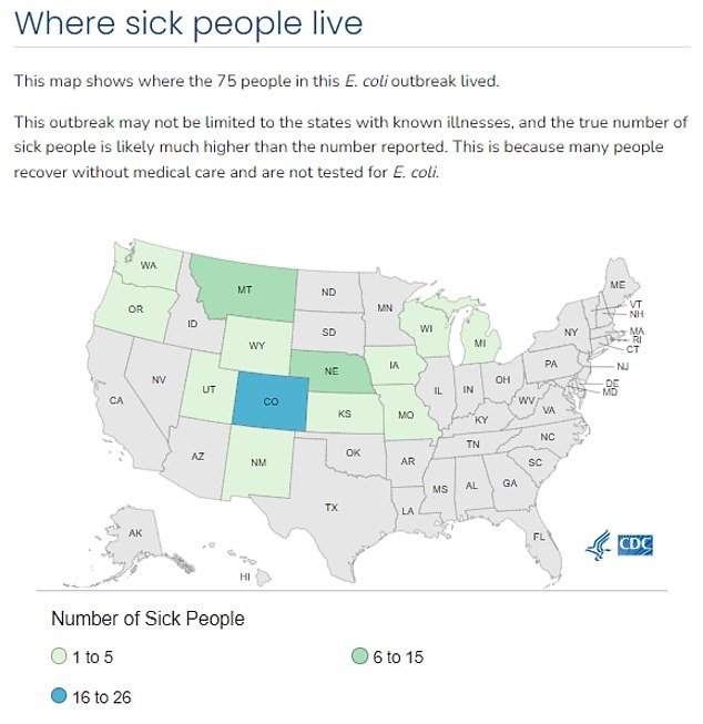 The map above shows the states where illnesses related to the recent E. coli outbreak have been reported.