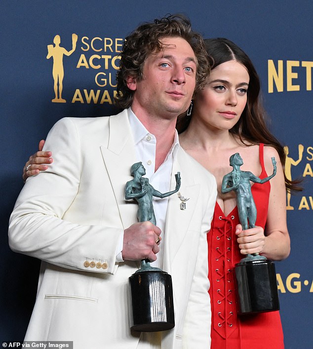 Their chemistry emerged on the set of their hit FX series on Hulu, The Bear; photographed in February at the 30th Annual Screen Actors Guild Awards