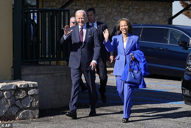 Biden leaves The Legend Restaurant & Bakery with Democratic Representative and Senate candidate Lisa Blunt Rochester