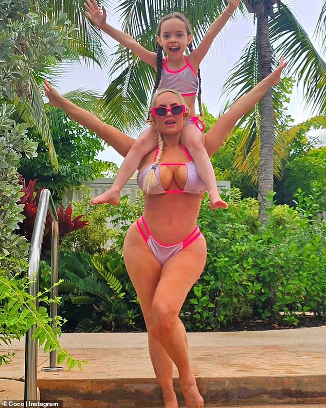 'A little rain in the Bahamas didn't stop Chanel and I from going out to the pool!' the model wrote in her caption.