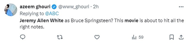 Some users were excited to see White play Springsteen in Deliver Me From Nowhere