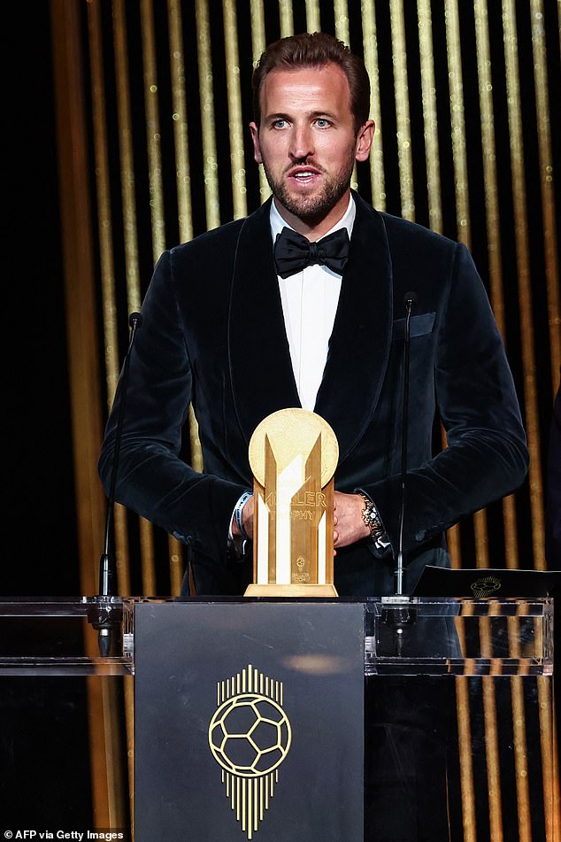 England football captain Harry Kane received the Gerd Muller trophy for best striker during the ceremony.