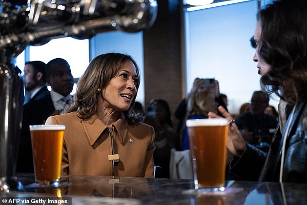 While drinking beers at the bar with Whitmer, Harris admitted that she is trying to make up ground with male voters.