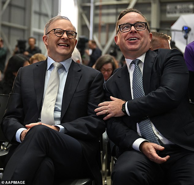 Anthony Albanese (pictured left) has been forced to deny he personally called former Qantas chief executive Alan Joyce (pictured right) for updates.