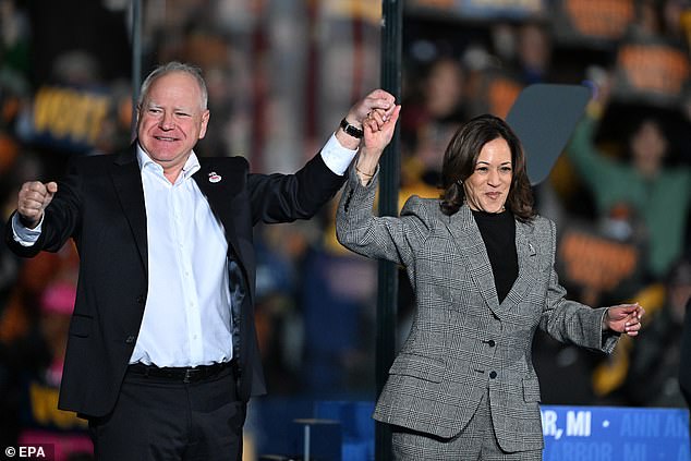 Harris was accompanied at her event by her running mate Tim Walz, who also traveled to Wisconsin on Monday.