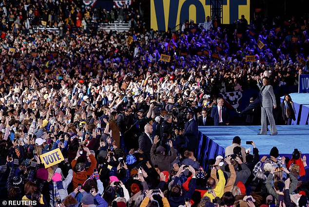 Harris and Walz at their rally in Ann Arbor. 21,000 people attended, according to the campaign