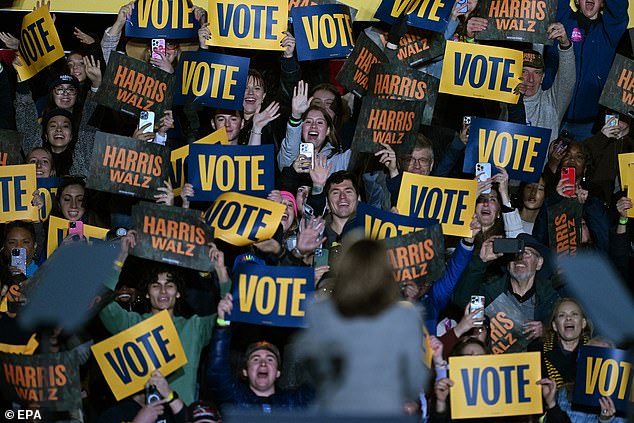 The view from behind Kamala Harris as she spoke at her rally in Ann Arbor